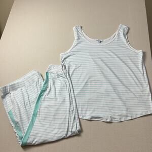Pajamagram Womens Size 2X Blue Striped Soft Tank Top And Pants